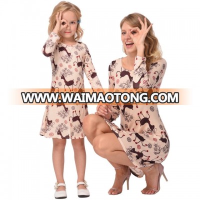 2018 Christmas clothing elk print long-sleeved parent-child dress mom and daughter dresses