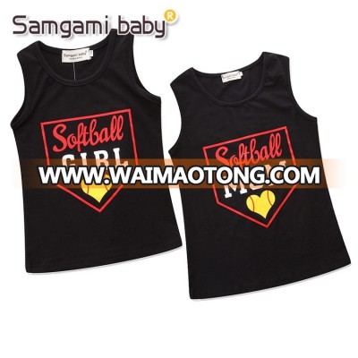 Summer sleeveless letter printed black coat for parents and children Parent-child Plaid Love Shirt