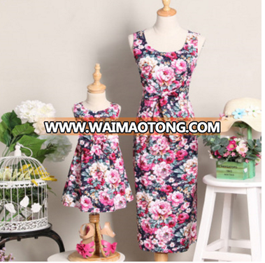 2018 new style ladies fashion clothing fashion mommy and me maxi dress mother and daughter flower dress