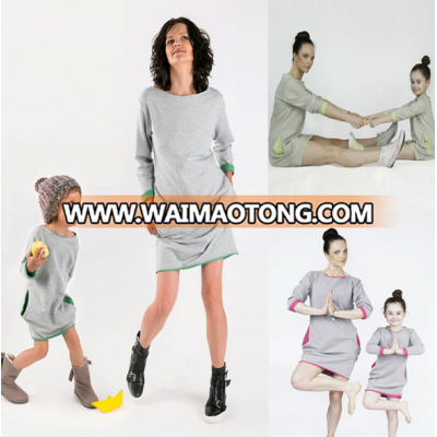 European style Autumn Winter mother daughter cloth casual solid style matching mother and daughter